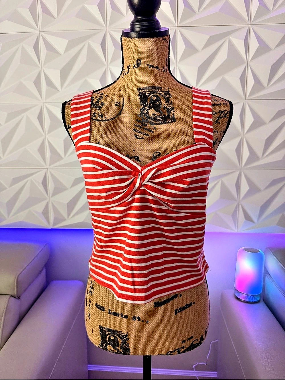 Altar’d State Burnt Orange & White Stripe Twist Knot Tank | XL